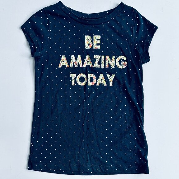 Cherokee Girls T-Shirt "Be Amazing Today" Navy Polka Dot Floral Girls Top - Picture 1 of 5